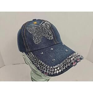 La Valentina - Denim Rhinestone Butterfly Strapback Hat Cap - OSFM - NWT